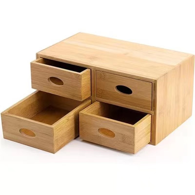 Wholesale Hot Sale Stackable New Wooden Bamboo Desk Organizer Box Set With 4 Drawers For Home And Office Supplies
