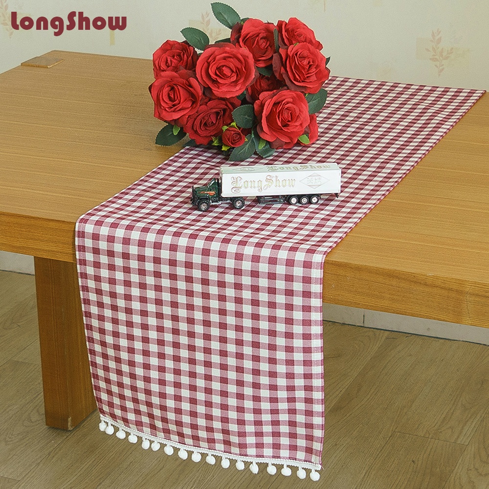 LongShow хит продаж, красивый, декорированном мешковиной горшке клетчатые красные и белые клетчатые настольная дорожка для ресторана