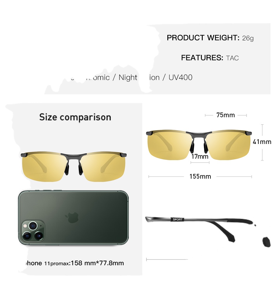 Night Vision Sunglasses Polarized Photochromic Sun Glasses For Men UV Protect Yellow Driving Sports Glasses BSYS3066