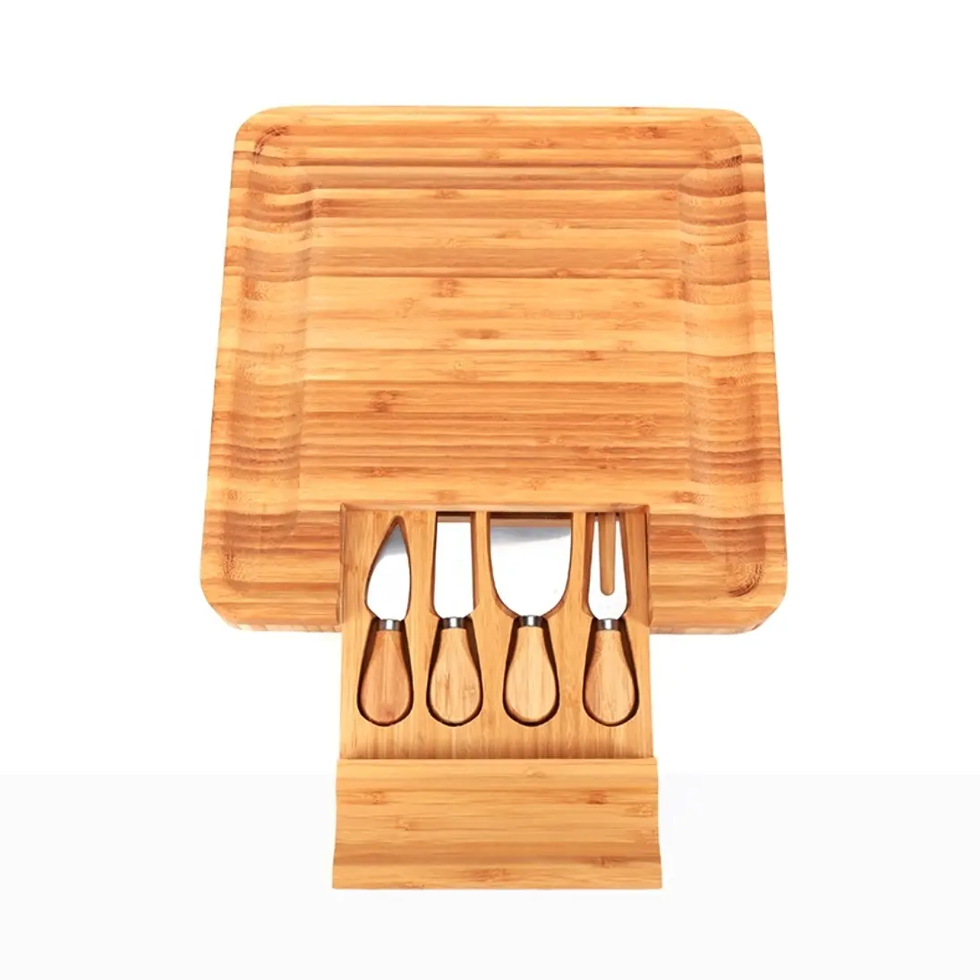 Cheese Board And Cutlery Set Bamboo Cheese Board Set With Cutlery In Slide-Out Drawer Charcuterie Platter And Serving Meat Board Cheese Tray Unique Gifts