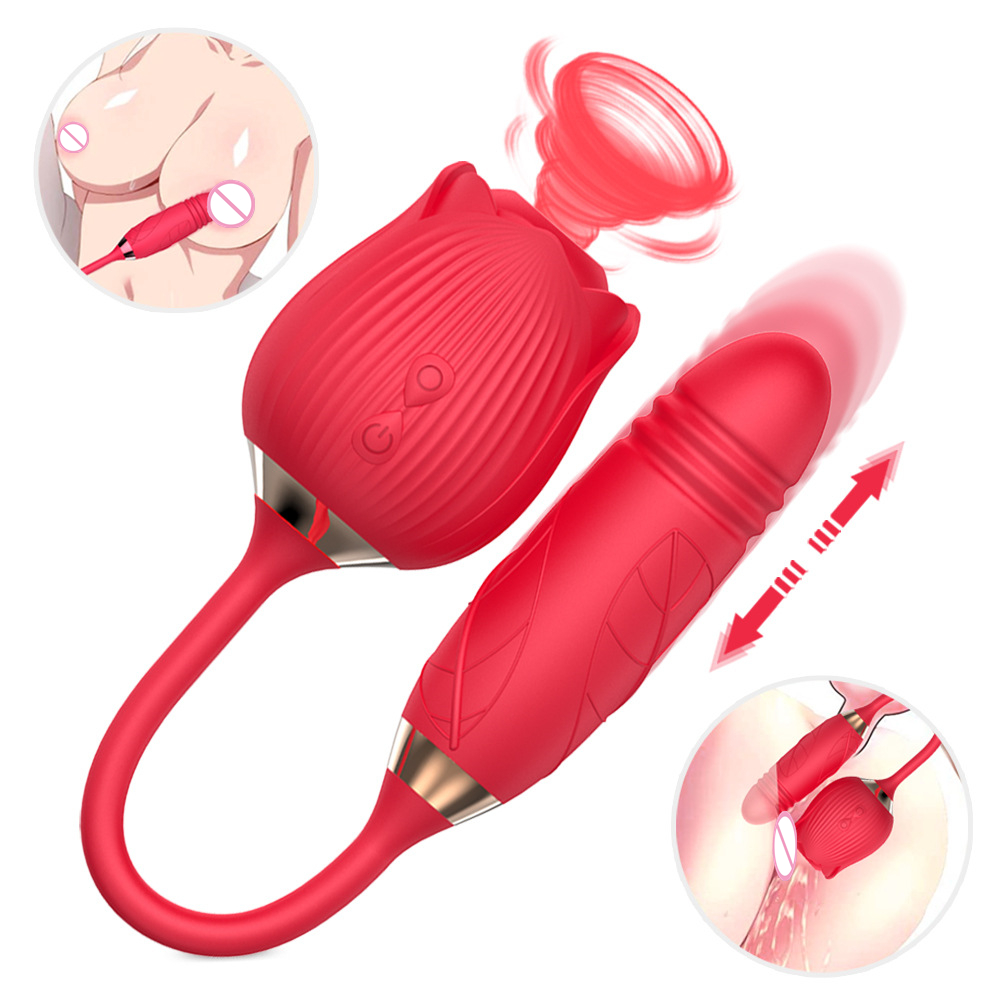 Hot sale rose flower vibrator female dildo penis telescopic sucking 3 in 1 masturbation waterproof silicone sex toy wholesale