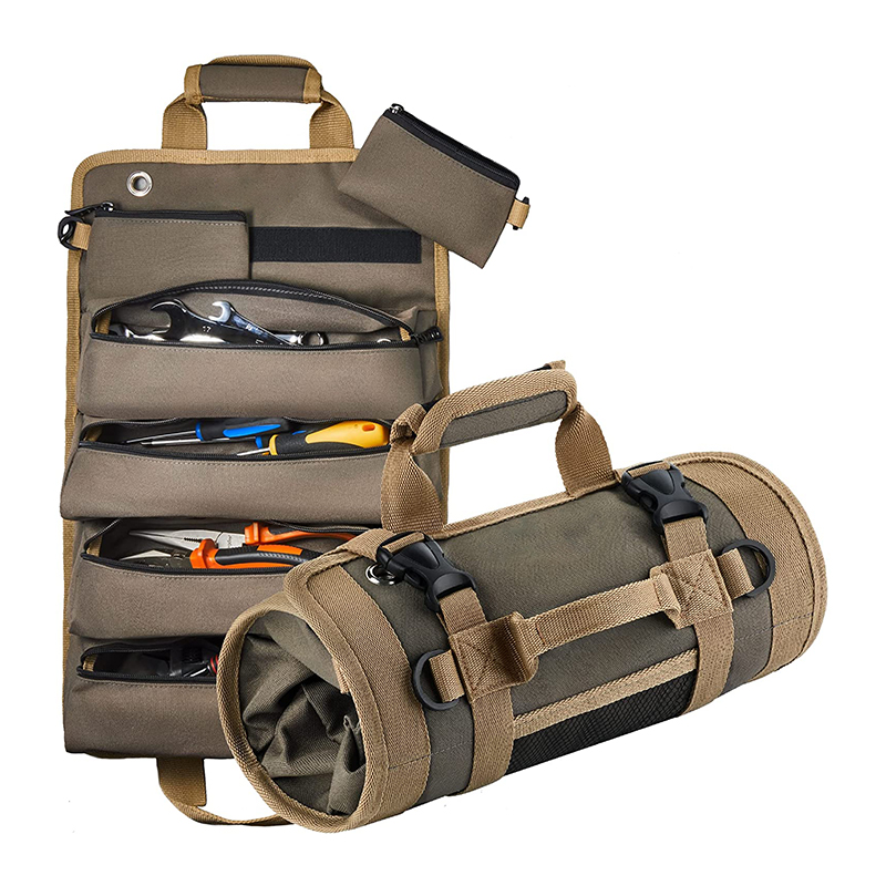 BSCI Factory Custom Small Tool Bag With Detachable Pouches Heavy Duty Rolling Roll Up Tool Bag Organizer With 6 Tool Pouches