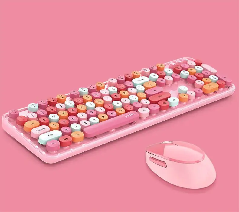 Hot Wireless Pink Combo Keyboard Mouse Mofii 2.4G USB Technology Multimedia Style 104 Keys Mechanical Feeling keyboard Set