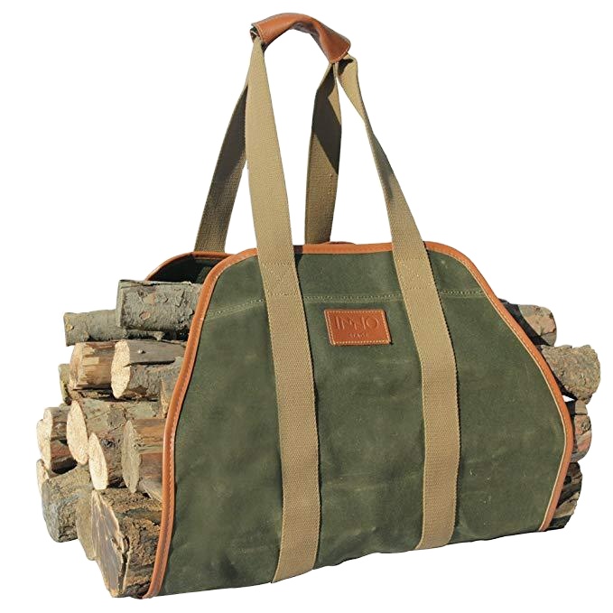 Outdoor camping heavy duty large capacity canvas firewood log tote bag stove accessories leather log shoulder bag with axe hold