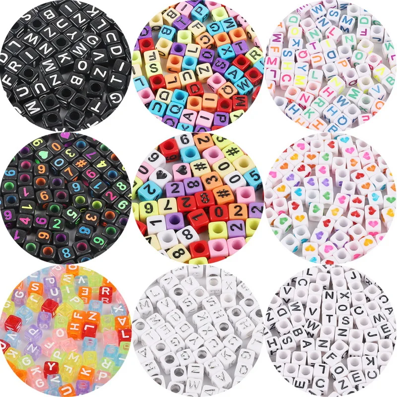 Mixed 6x6MM Square Cube Acrylic Number/Heart Letter Alphabet Beads For Handmade Craft Making DIY