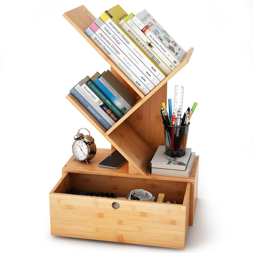 Bamboo Desktop книжная полка с ящиком, стол хранения Организатор Дисплей Полка для офис поставки