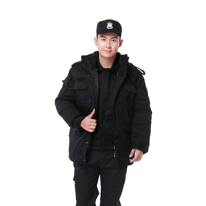 Sidiou Group Winter Mens Tactical Security Overalls Officer Security Uniform Keep Warming Black Work Security Guard Jackets