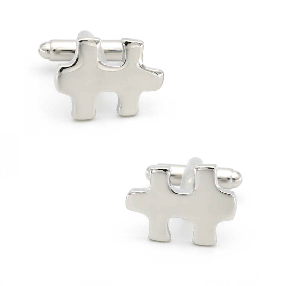 Eco-Friendly Button French Copper Alloy Autism Awareness Silver Tone Metal Puzzle Mens Cuff Links Cufflinks For Mens Shirt