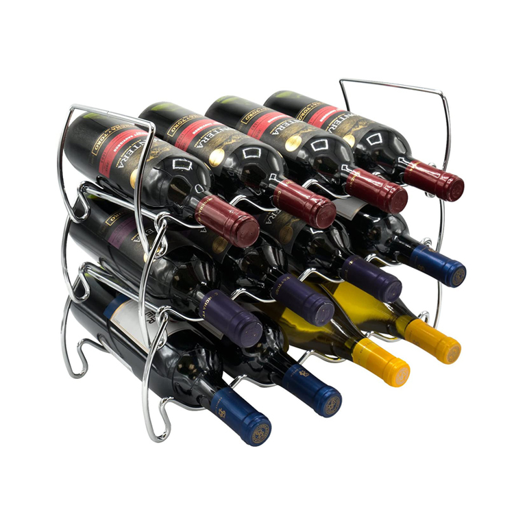 Free Standing Stackable Wine Bottle Holder Display Shelves Chrome Plated Iron Wire Wine Storage Rack