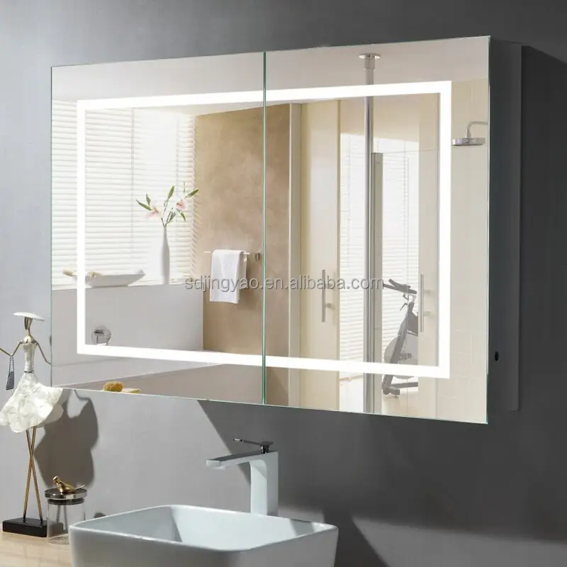 JY Factory Wholesales Illuminated Bathroom LED Medicine Mirror Cabinet, Wood Cabinets in China