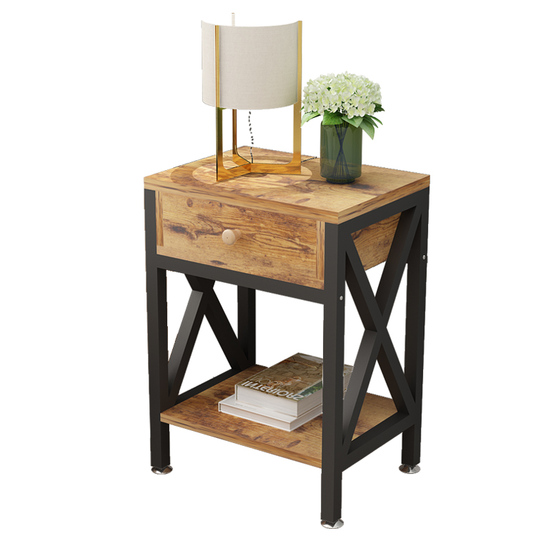 Antique Bedside Table Bedroom Nightstand End Table Space Saving Industrial Rustic Brown bedroom Furniture with drawer for home
