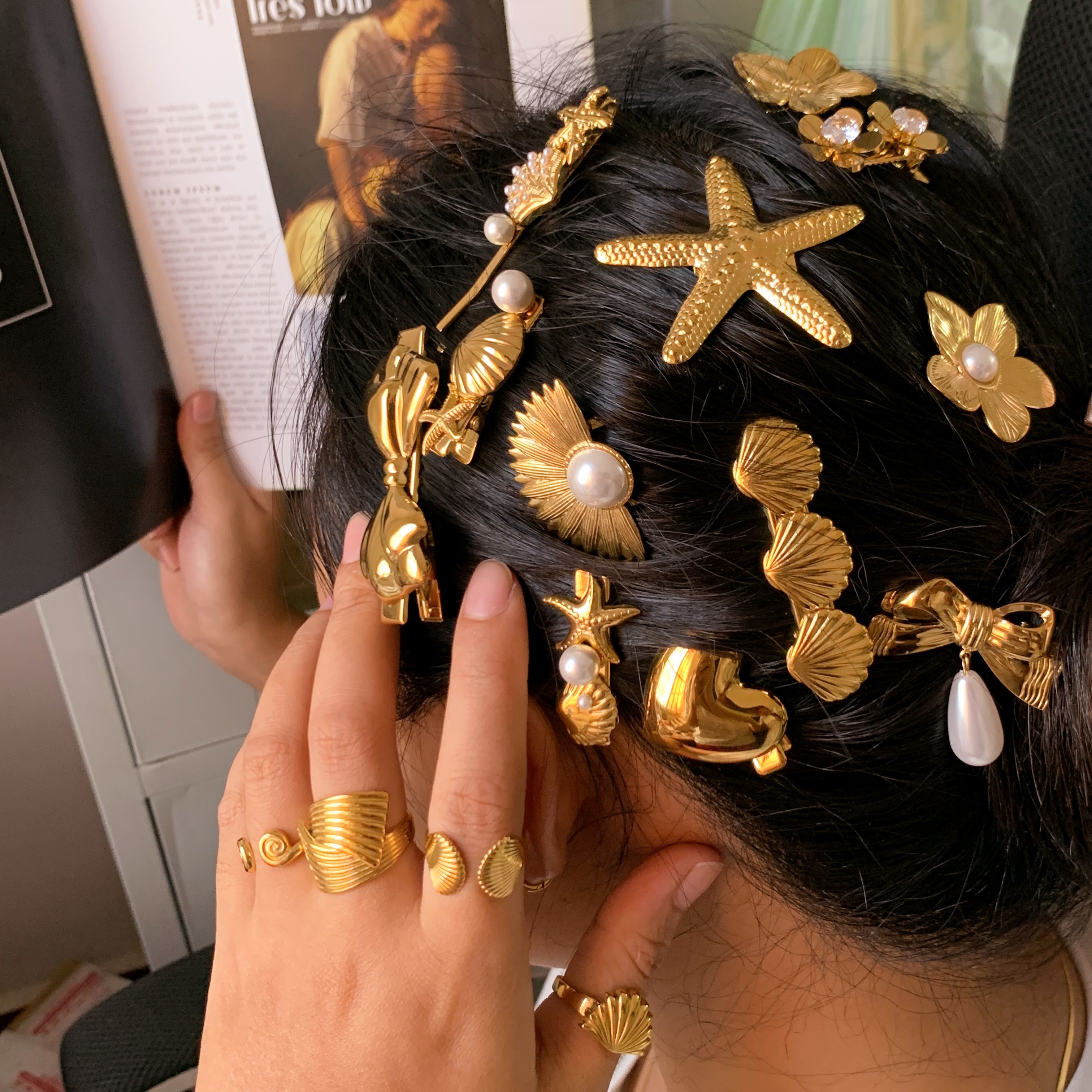 Korean Fashion Hair Accessories Stainless Steel Jewelry Set Women Gold Plated Hairpin Jewelry Custom Hair Clip For Women Girls