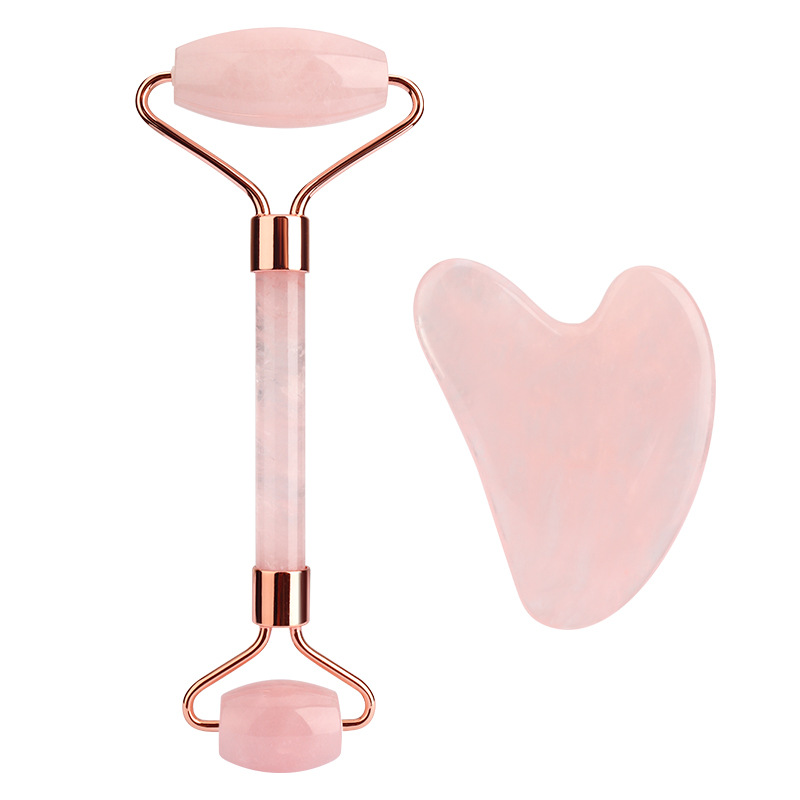 Factory Price high quality Anti Aging Therapy Nephrite Stone Pink Rose Quartz Gua Sha Massage Set Natural Jade Roller for Face