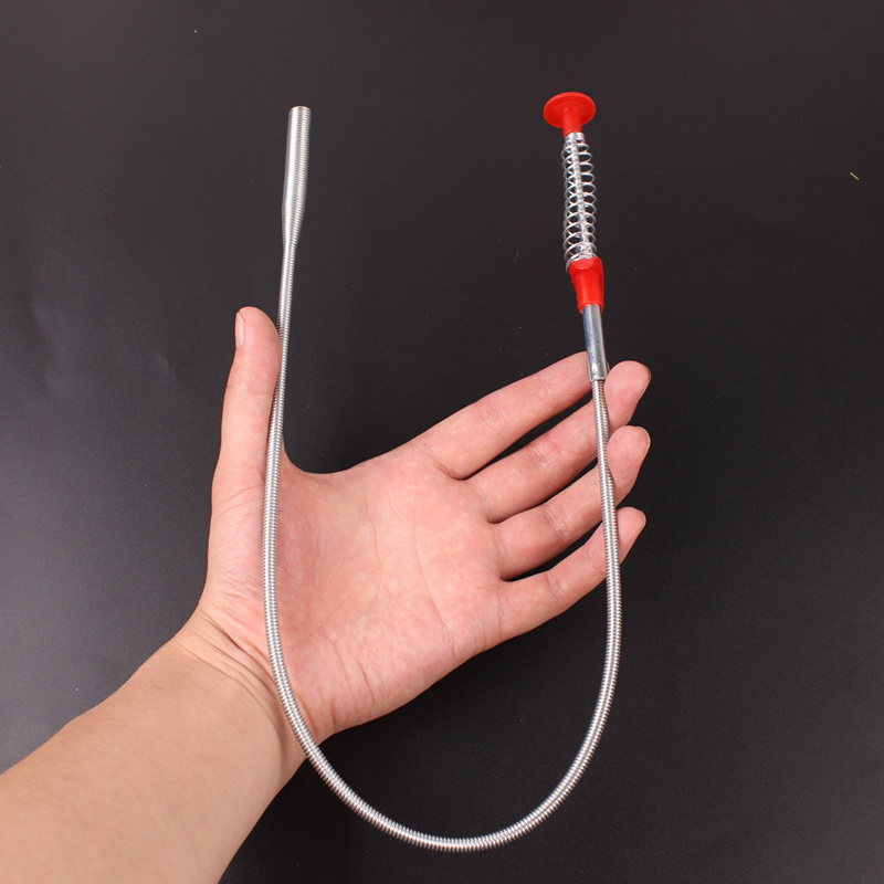 Metal Wire Brush Hand Kitchen Sink Cleaning Hook Sewer Dredging Device Spring Pipe Hair Dredging Tool Metal Wire Brush 61cm
