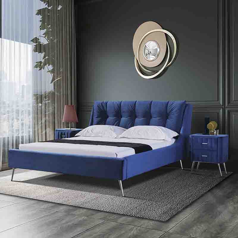Linsy оптовая продажа Cama Nordic Modern двуспальный размер синий бархатный кнопочный матрас K318