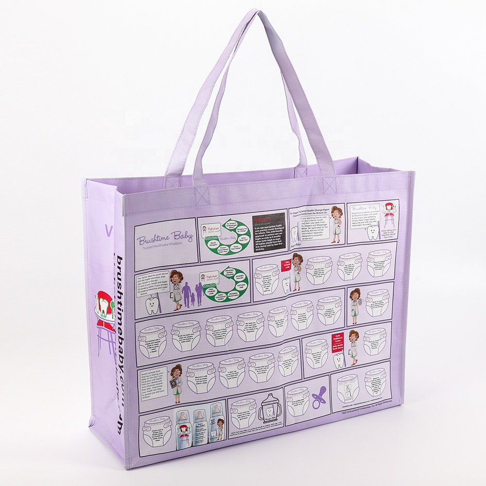 Hot sell promotional custom printed logo eco friendly tote recyclable shopping pp woven bag with nylon handle
