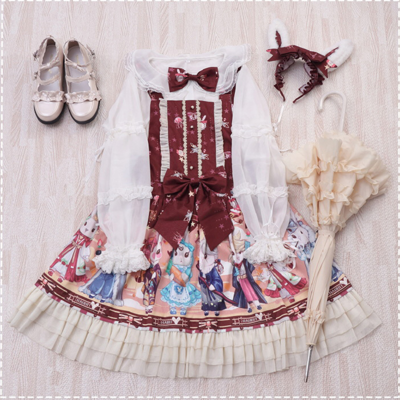 Японские Лолиты Showa Bunny платья на подтяжках Lolita ангельское красивое платье