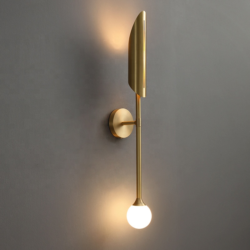 Brass modern luxury gold round glass ball reading wall mounted sconce lamps led simple home art decor bedside wall light