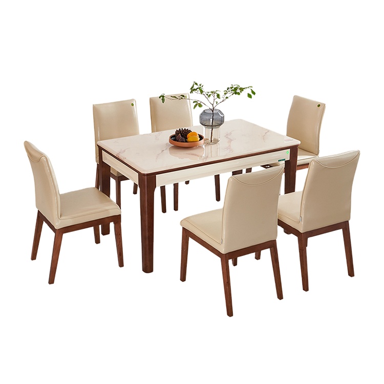 Modern luxury design small size wooden frame dining marble top table set