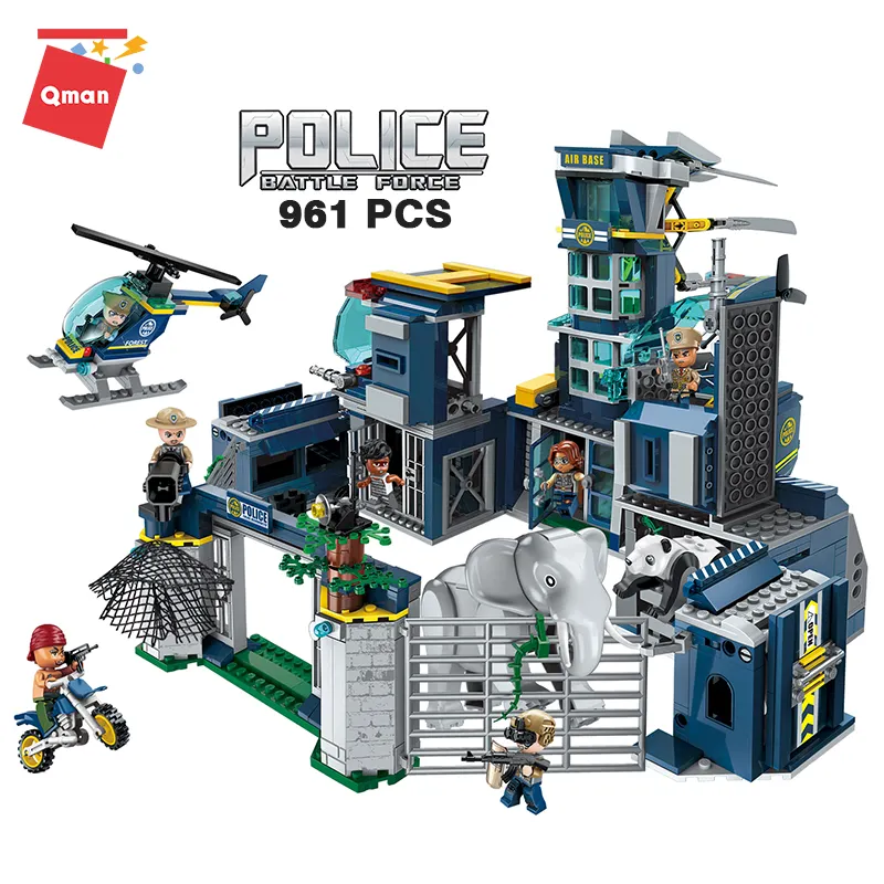 Qman construction plastic bricks police station direct deformation 2 in 1 police car toy compatible legoing