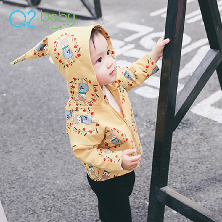 Q2-baby зимняя повседневная одежда с животным узором, с капюшоном и застежкой-молнией для новорожденных и маленьких мальчиков, пальто