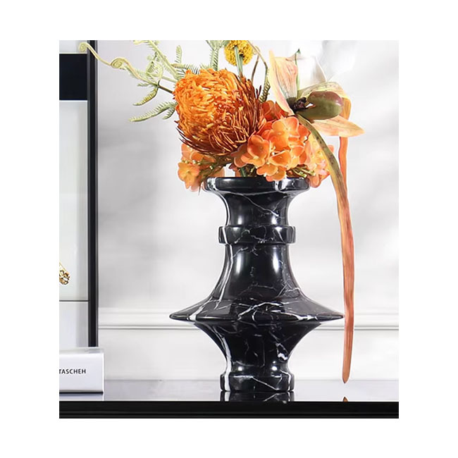 Modern Nordic Style Marble Vase Creative Onyx Stone Silver with Marble Base for Bedroom Home Decor