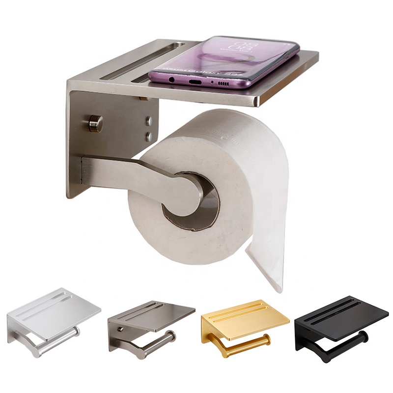 SUNWEX Space Aluminum Self Adhesive toilet paper holder with phone shelf toilet paper holder toilet roll holder