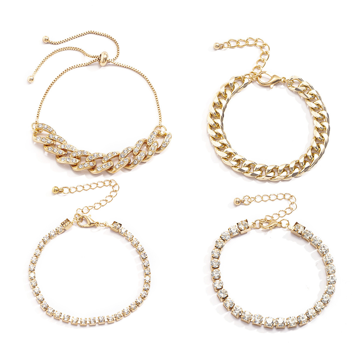 Purui 4pcs Punk Curb Cuban Chain Bracelets Set for Women Miami Boho Thick Gold Color Charm Bracelets Bangles Fashion Jewelry