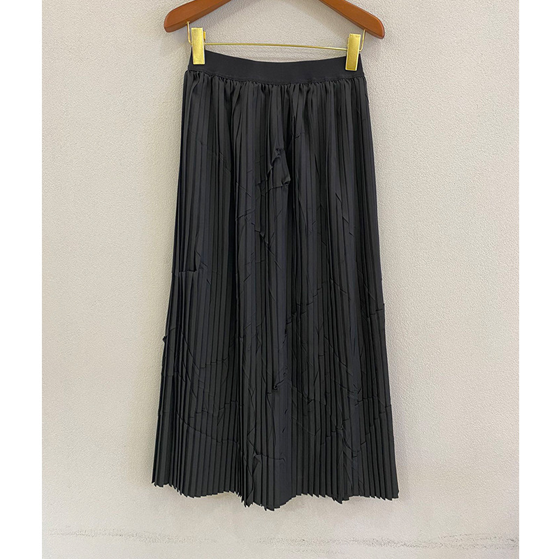 Handmade three-fold pleated black skirt Women's mid - long 2021 new organ pleated high waist slimming half skirt