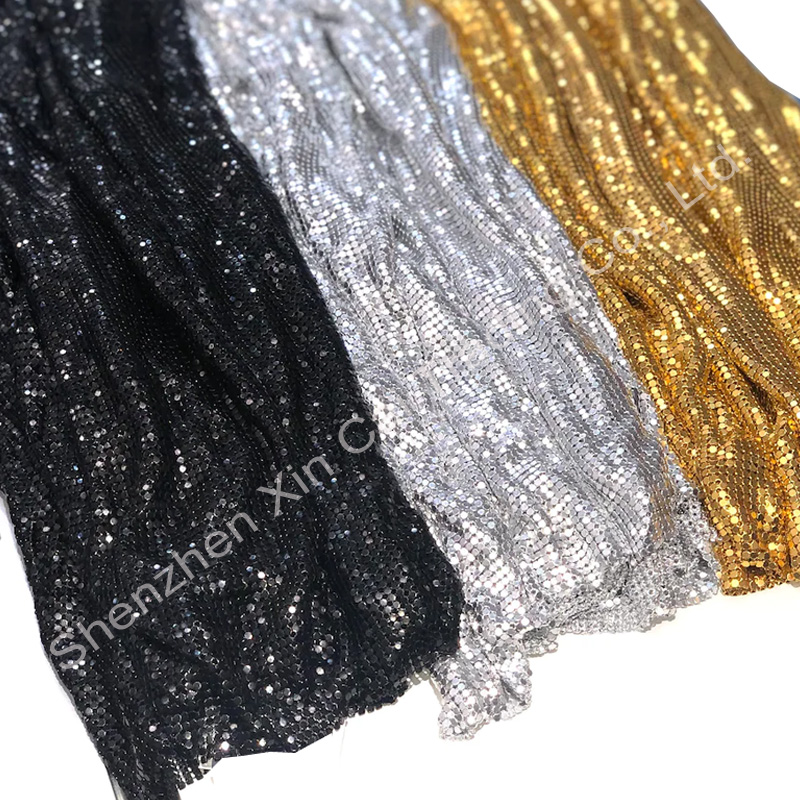 Gold Silver Black Color metal mesh curtain chain drapery fabric for sparkly dress