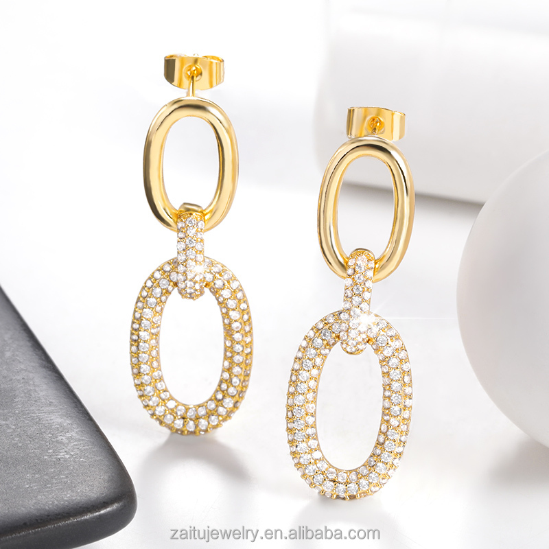 Good Price Double Circle Fine Style Hoop Earrings Elegant Hot Sale Cz Gold Plated Earrings