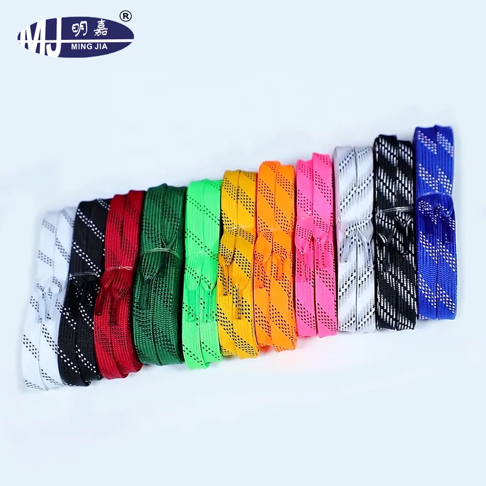 Polyester Shoe Lace Custom Logo Bulk Wholesale Oem Packaging Hollow Flat Wide Waxed Polyester Roller Ice Hockey Skate Shoe Laces Shoelaces