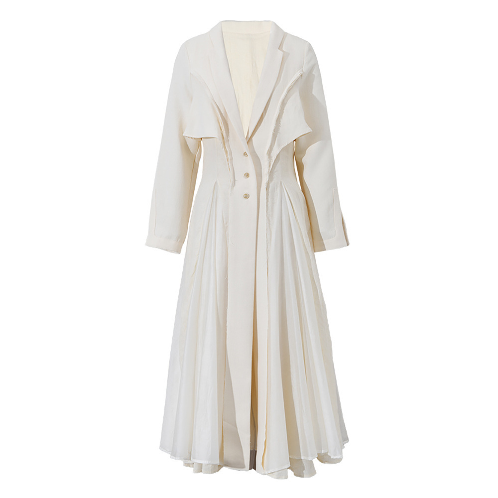 New Style Blazer Suit Dress Fashion Patchwork Jacquard V-neck Cotton Linen Dresses Women