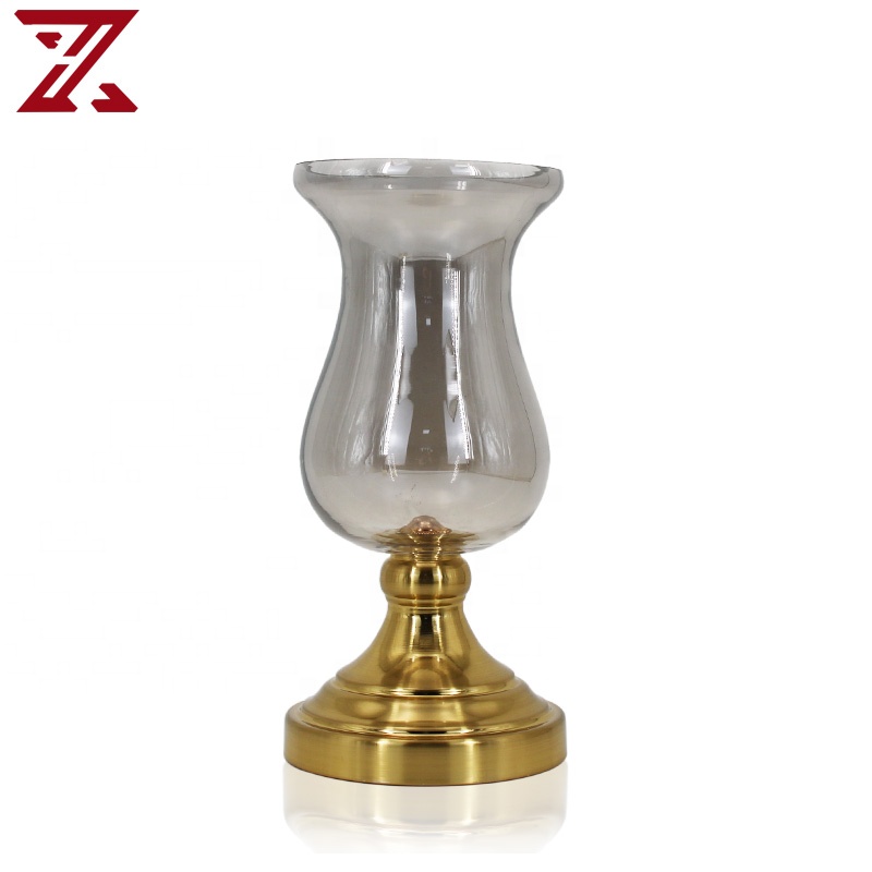 Wholesale cheap metal foot flower arrangement single gray glass vase for home decorative