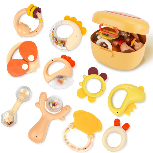 Baby teethers eco friendly multi styles cute storage box exquisite baby teethers with accessories