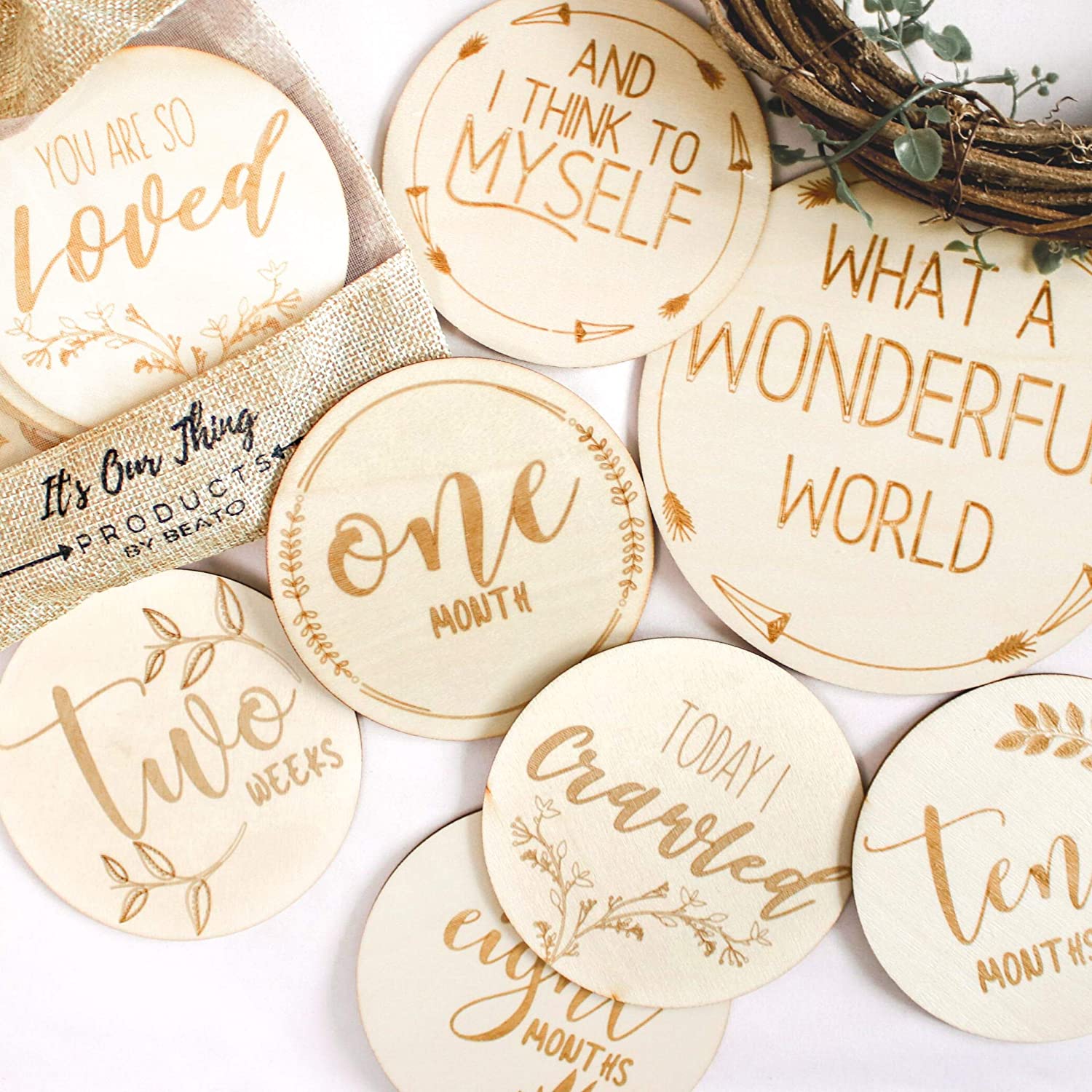 EN71 12 Cards and 1 Custom Made Birth Card Baby's Monthly Milestone Double Sided Discs Baby Gift Sets Stickers Blocks