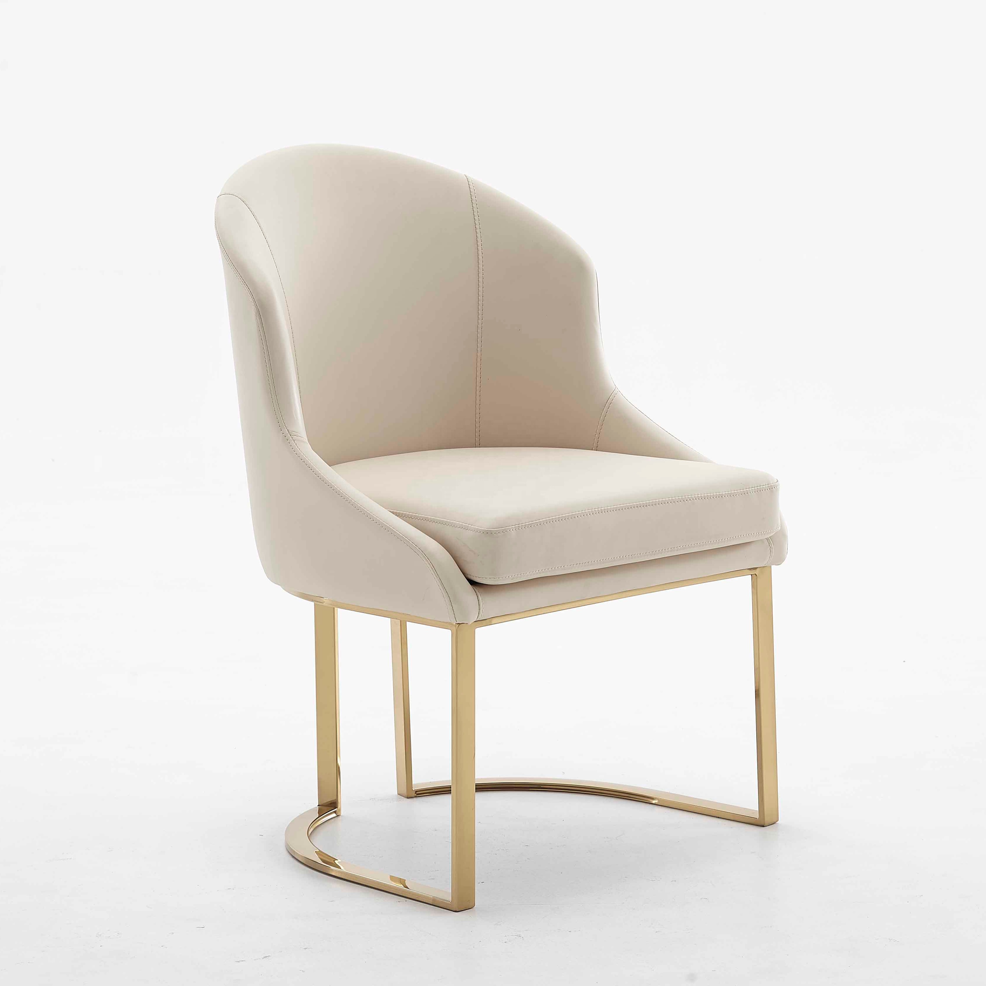 Modern Furniture upholstered stainless steel metal leg dining room chair luxury beige pu leather dining chairs