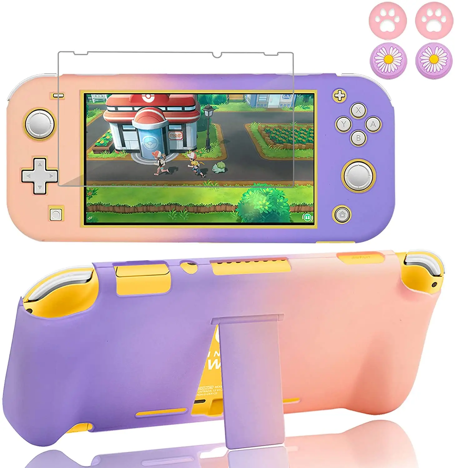 Case with Kickstand Anti-Scratch Shock-Absorption Protective Grip Cover with Glass Screen Protector for Nintendo Switch Lite