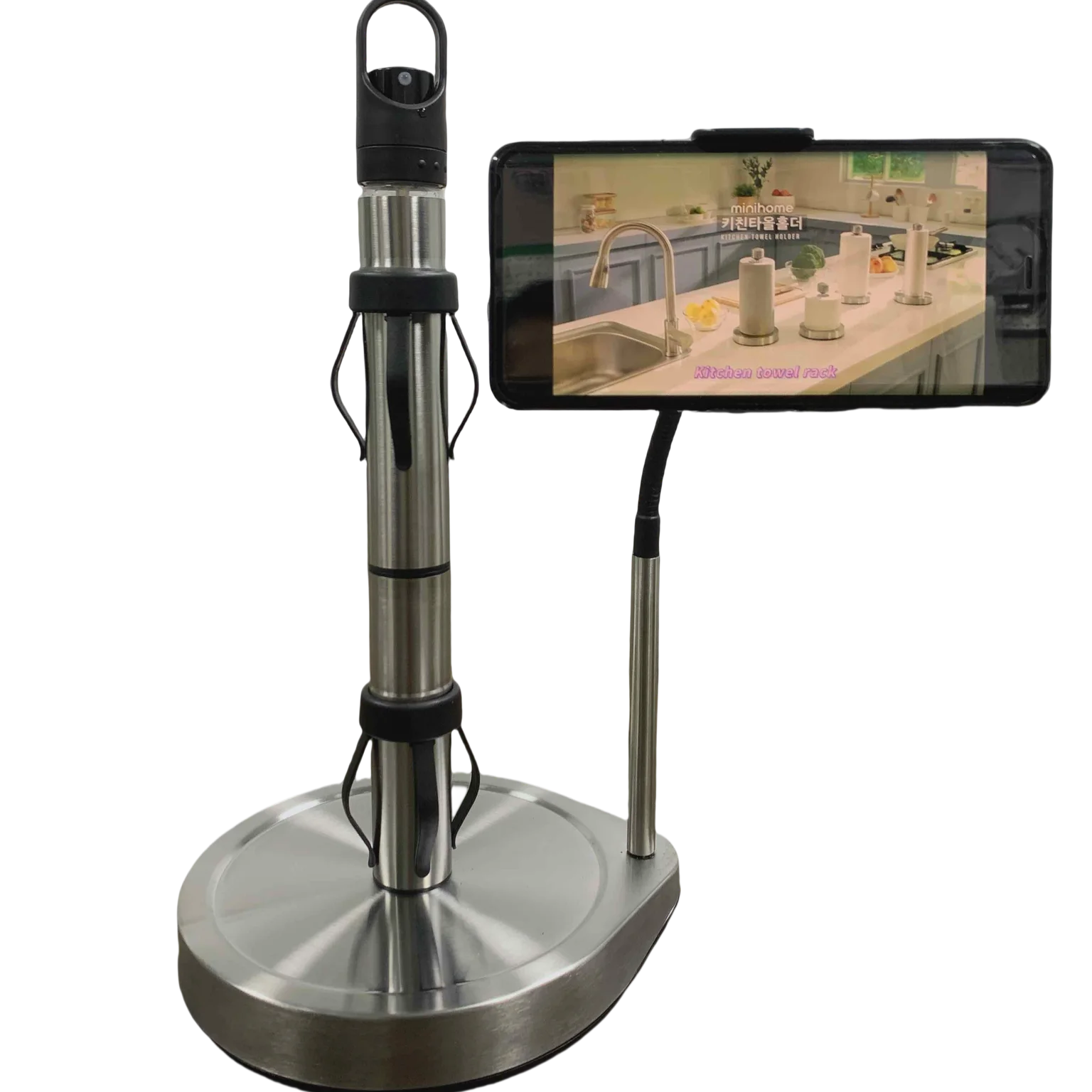 Paper Towel Holder Countertop, One-Hand for Kitchen and Bathroom,Stainless Steel with spray bottle and phone shelf
