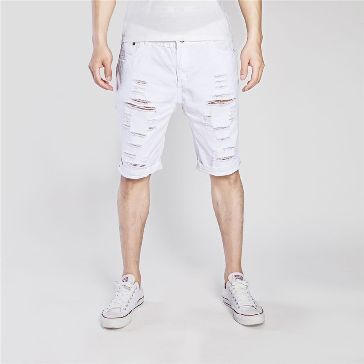 2021 Summer Solid Plain Distressed Hole Plus Size Vintage Denim Trousers Pants Ripped Blue Slim Pants Men's jeans shorts