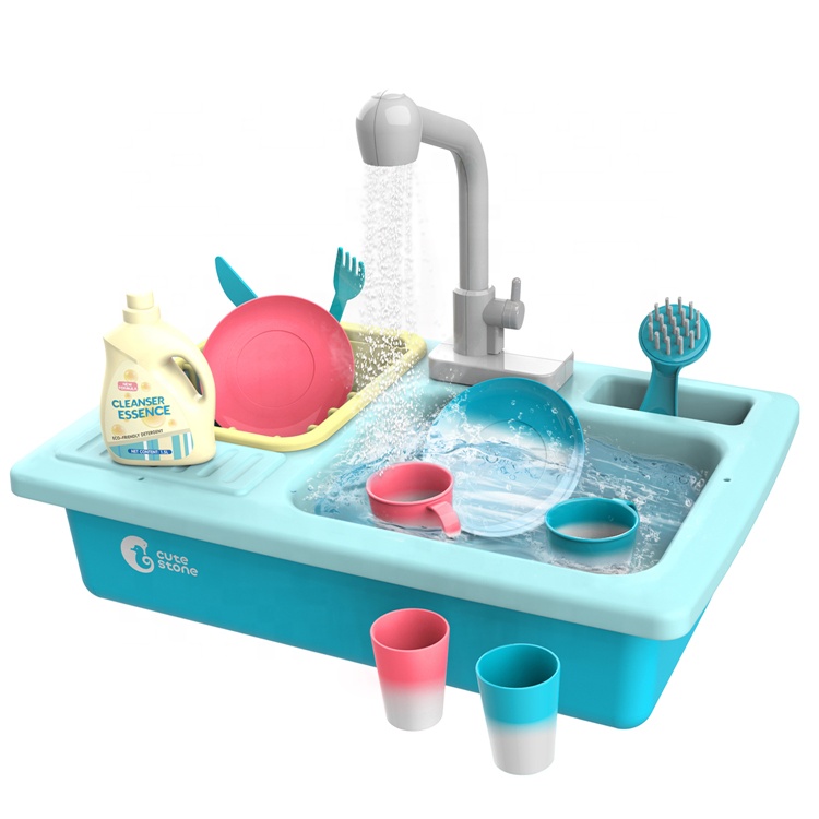 Cute Stone Color Changing Kitchen Toys Children Electric Dishwasher Playing Toy Running Water Sink Toy Kitchen Sets Pretend Play