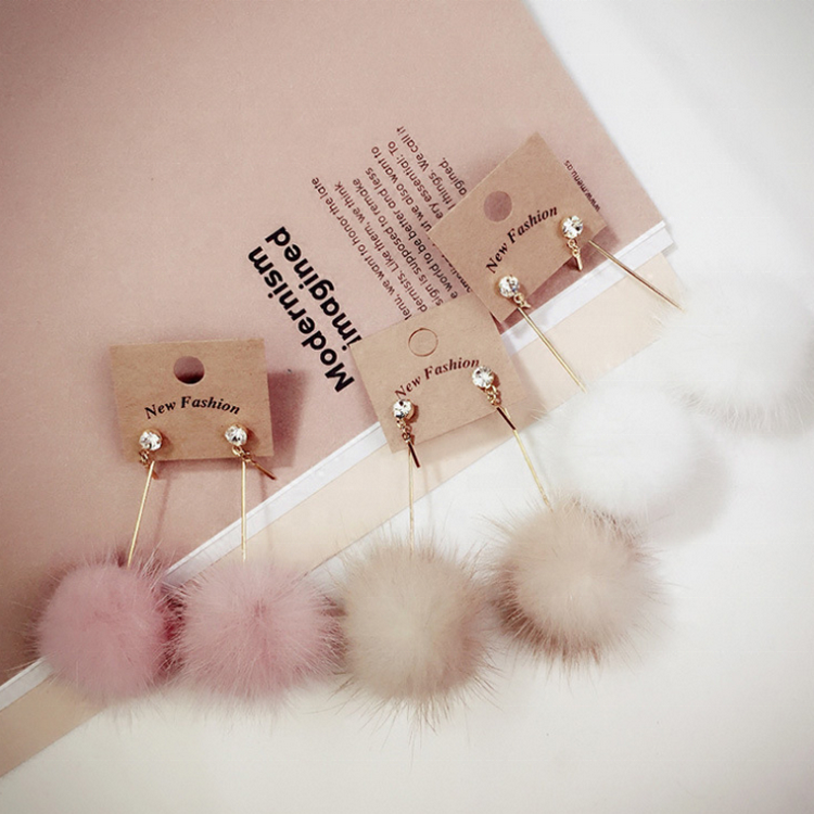 Bincho Korean VersionSweet Temperament Stud Earring Mink Wool Ball With Zircon Pearl Hoop Earrings For Women