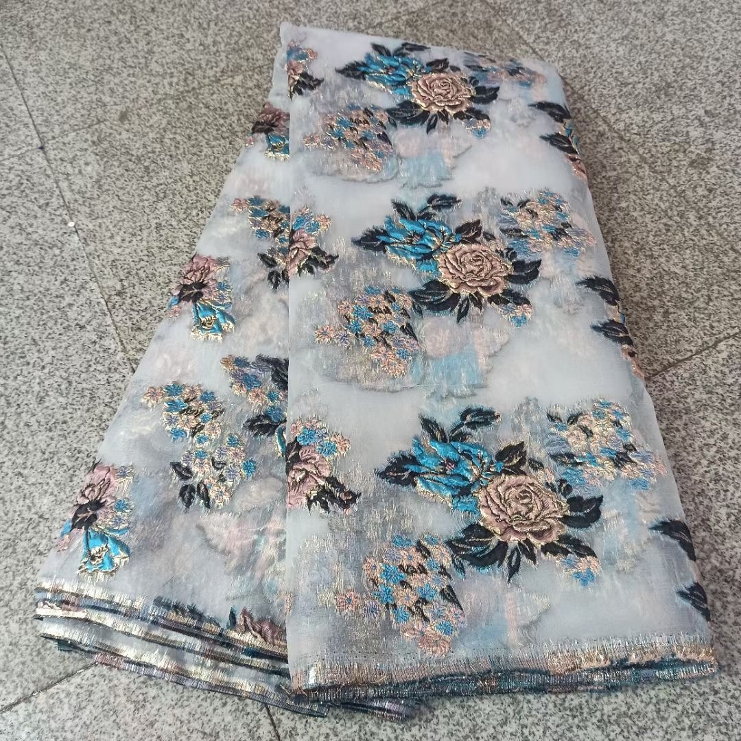 Hot selling italian organza digital flower jacquard fabric brocade