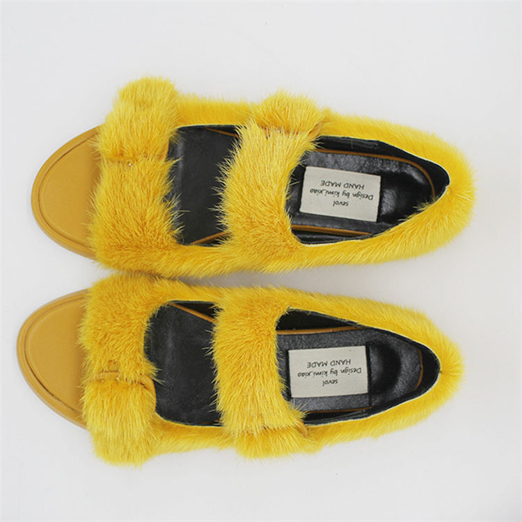Lightness Exquisite Breathable Nice Quality Details Real Mink Fur Women Sandals