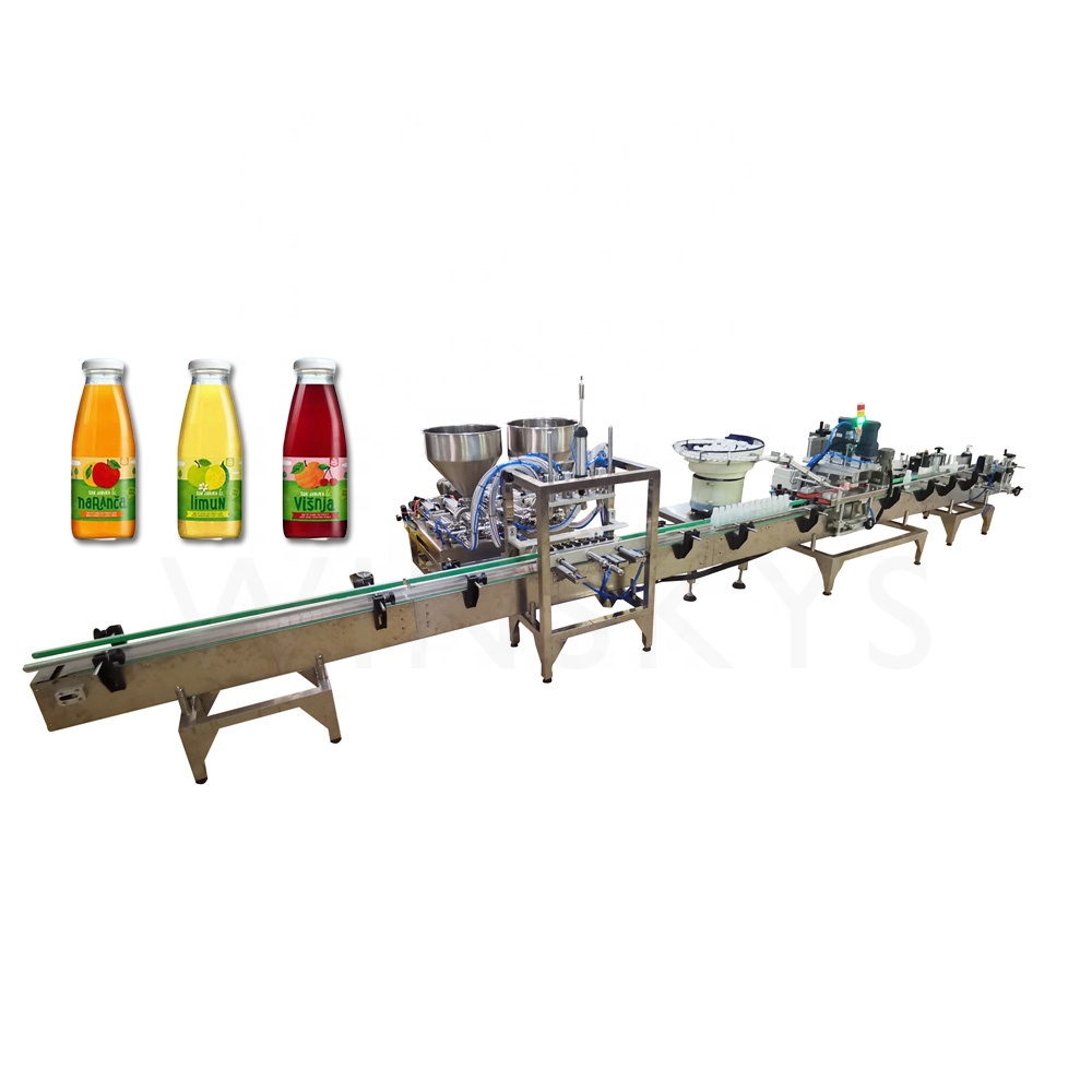 small size automatic desktop beer honey sauce water milk bottle cans filling capping labeling machine production line for liquid