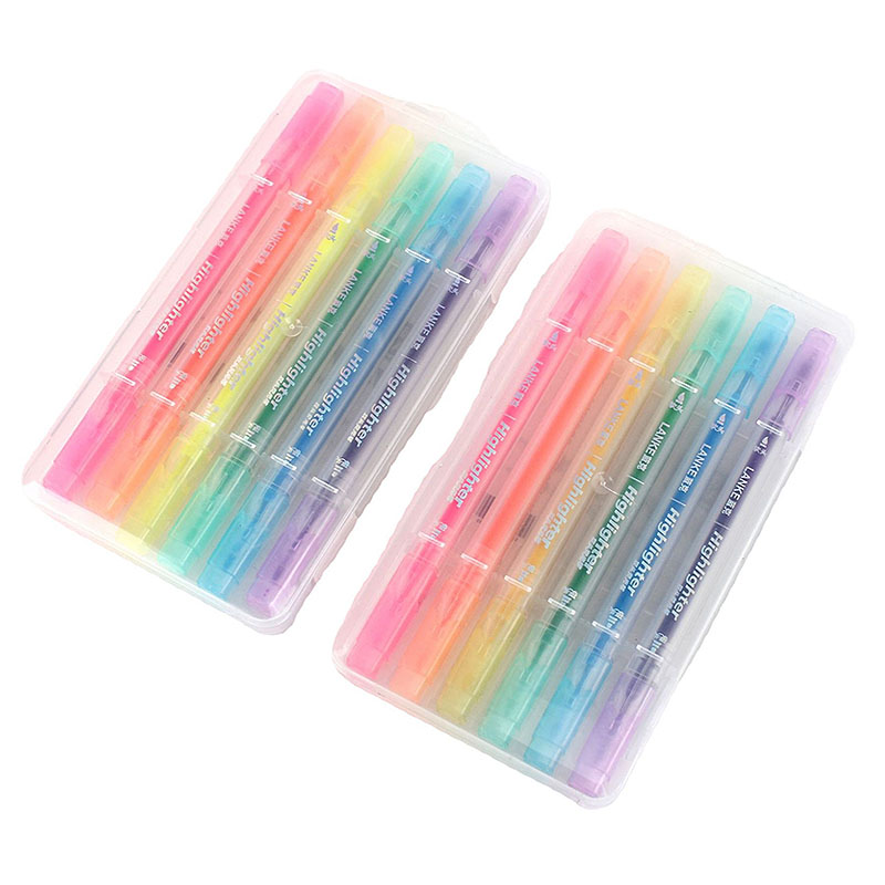 6pcs Set Cute Double Head Marker Pen Fancy Fluorescent Pen Mildliner Liquid Highlighter Pen