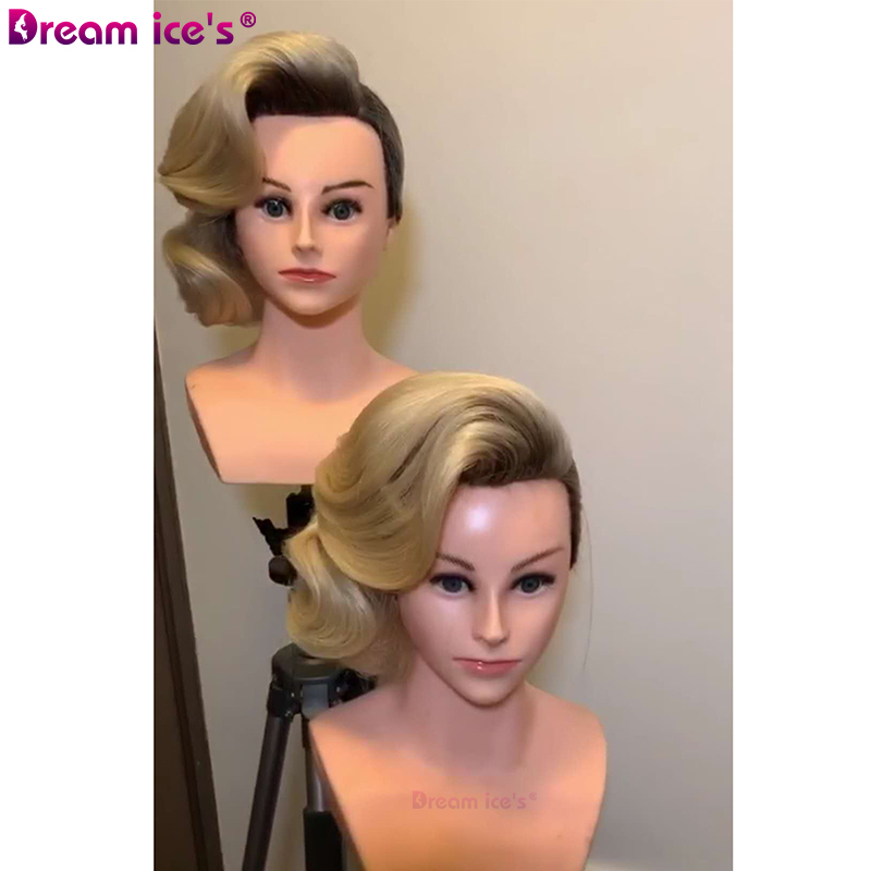 Волосы Dream.Ice's Hair 60-70 см, 100% человеческие волосы, светлый цвет, голова манекена для обучения парикмахерской с плечом для покраски, изогнутая тесьма