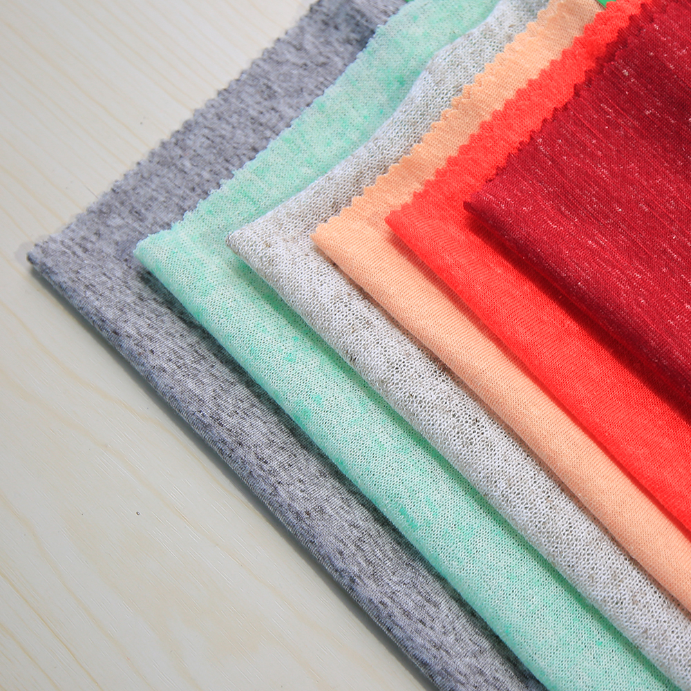Quality assurance breathable non-elastic jersey slub dye knit polyester linen fabric for dress