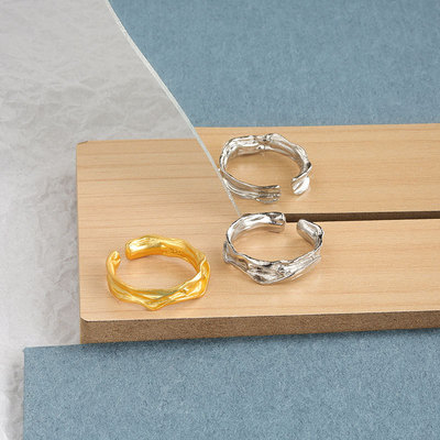 Korean Irregular Fold Texture Ring Women's Concave-convex Opening Adjustable Gold Plated Student Rings