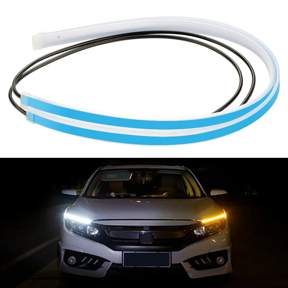 KEEN 30 45 60cm Dual Colors LED Flexible DRL Headlight Strip Daytime running light Sequential Flowing Yellow Turning Signal